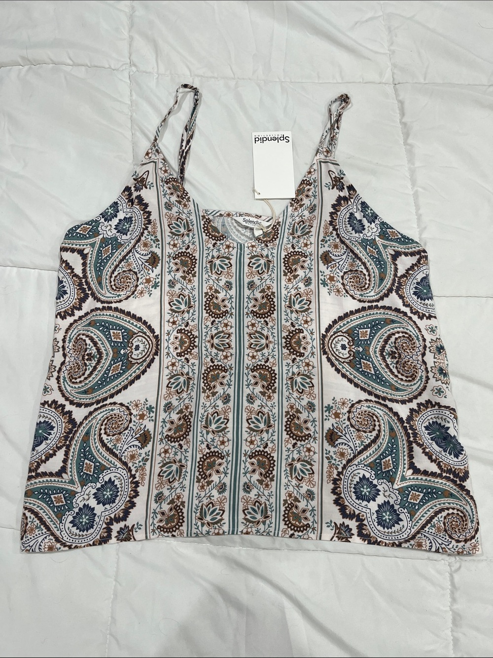 Splendid Paisley Print Camisole in Ivory, Teal & Brown